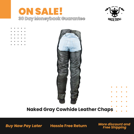 Naked Gray Cowhide Leather Chaps