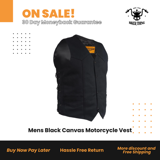 Mens Black Canvas Motorcycle Vest