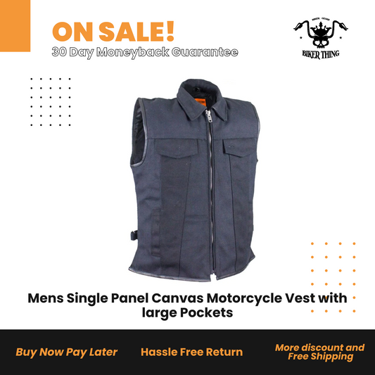 MV8010-CV Mens Single Panel Canvas Motorcycle Vest with large Pockets