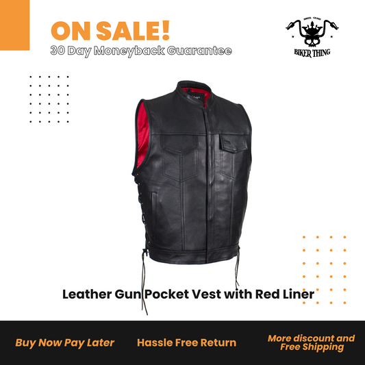 Leather Gun Pocket Vest with Red Liner