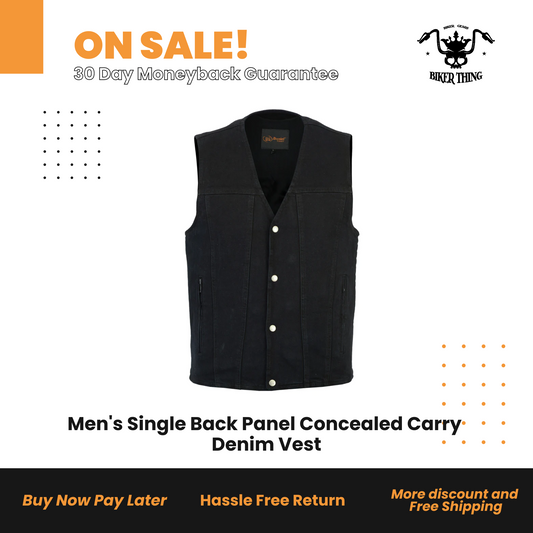 Men's Single Back Panel Concealed Carry Denim Vest