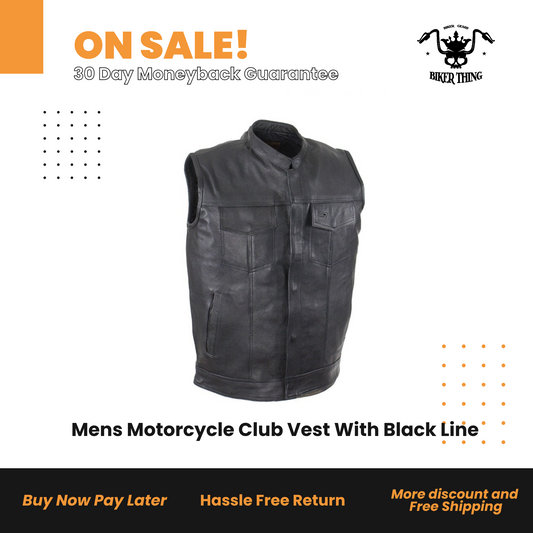 Mens Motorcycle Club Vest With Black Line