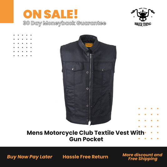 Mens Motorcycle Club Textile Vest With Gun Pocket