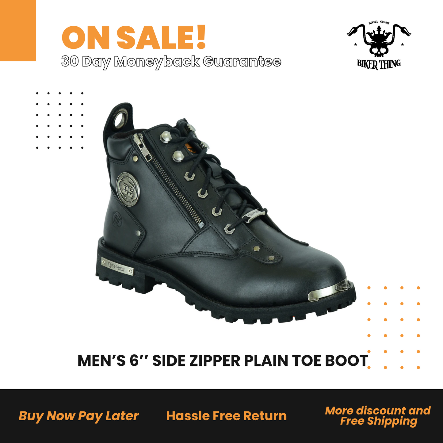 DS9730 MEN’S 6’’ SIDE ZIPPER PLAIN TOE BOOT