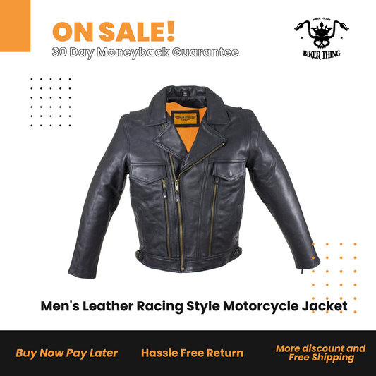 Men's Leather Racing Style Motorcycle Jacket