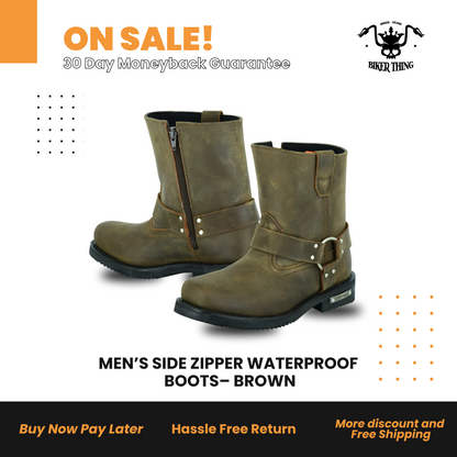 DS9742 MEN’S SIDE ZIPPER WATERPROOF BOOTS– BROWN