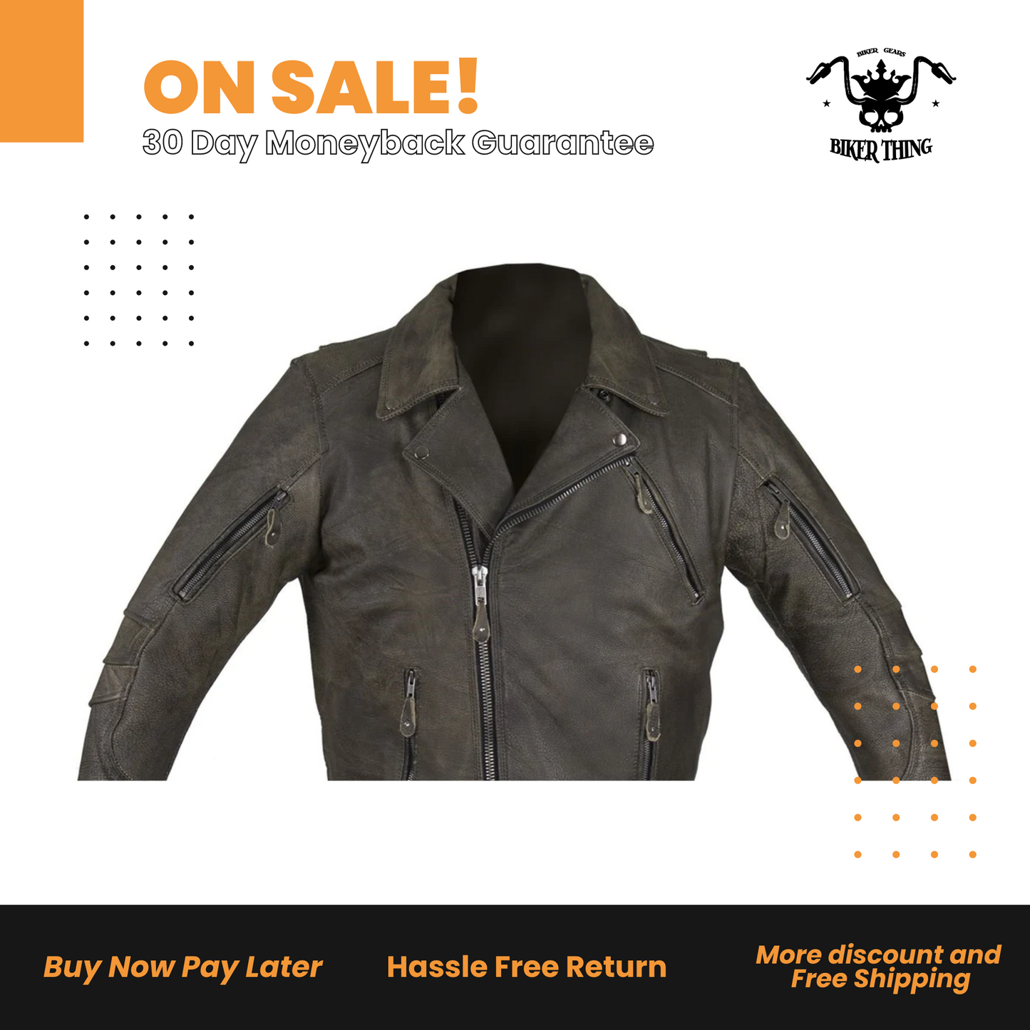 Distressed Brown Racer Jacket with Extra-Large Gun Pockets