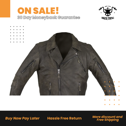 Distressed Brown Racer Jacket with Extra-Large Gun Pockets