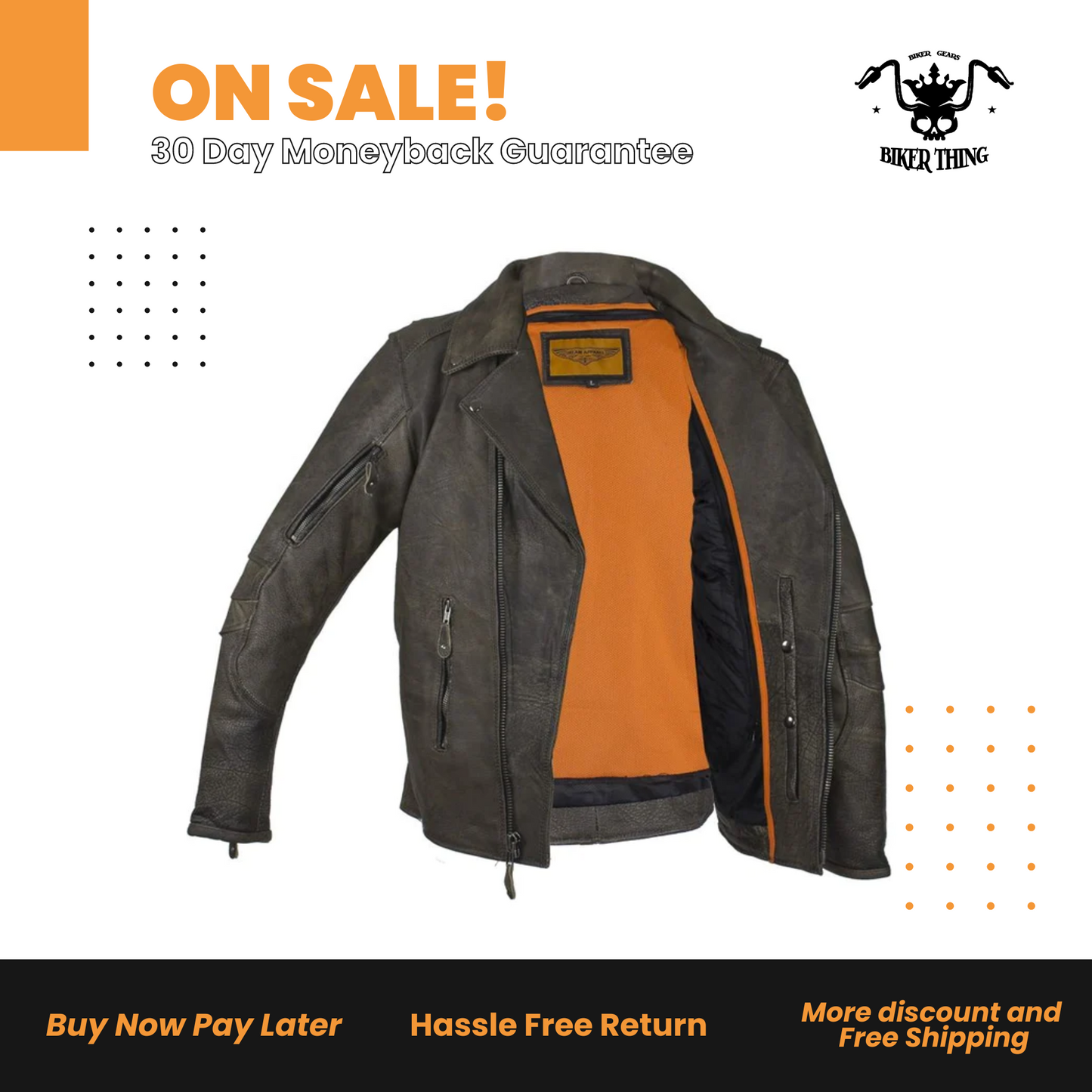 Distressed Brown Racer Jacket with Extra-Large Gun Pockets