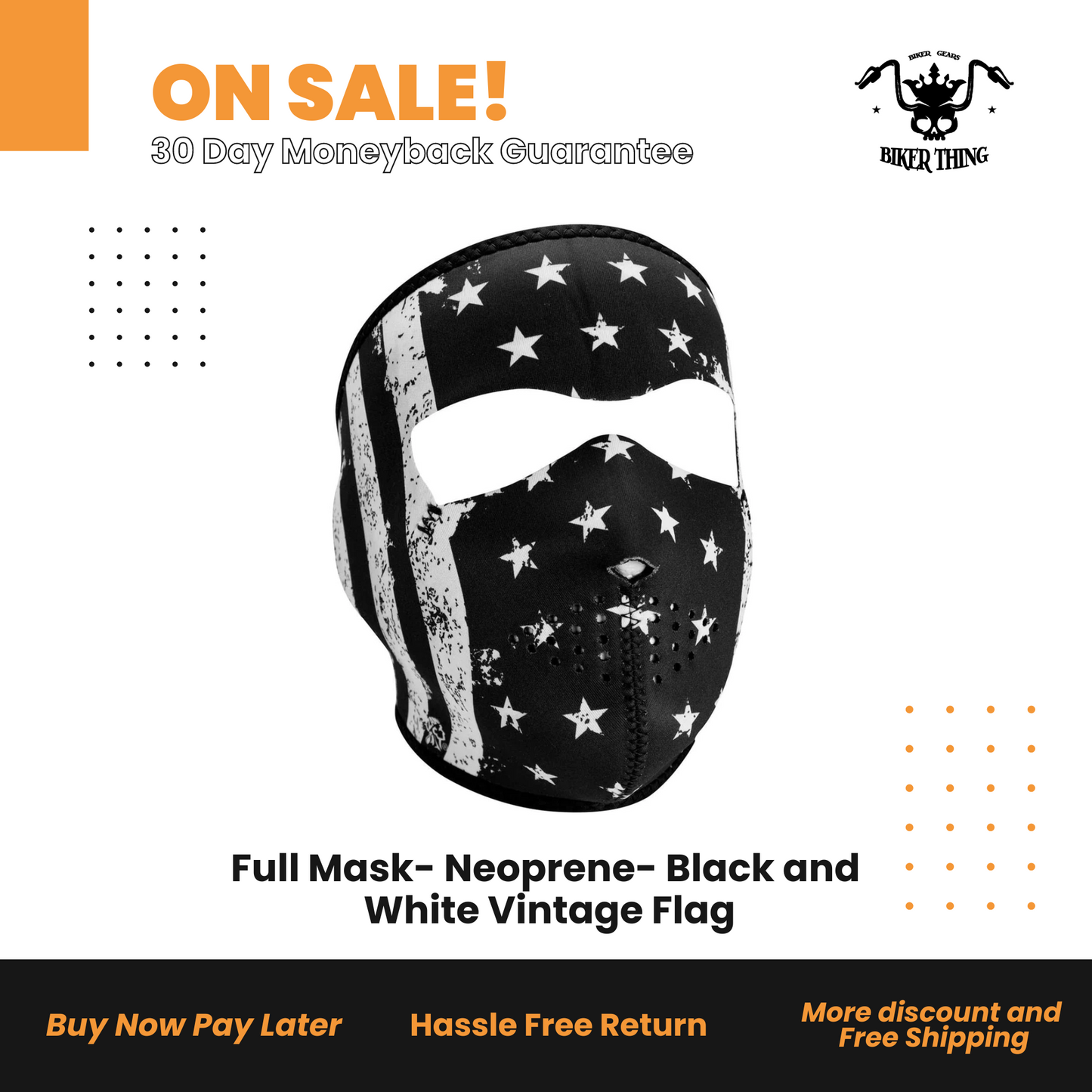 Full Mask- Neoprene- Black and White Vintage Flag