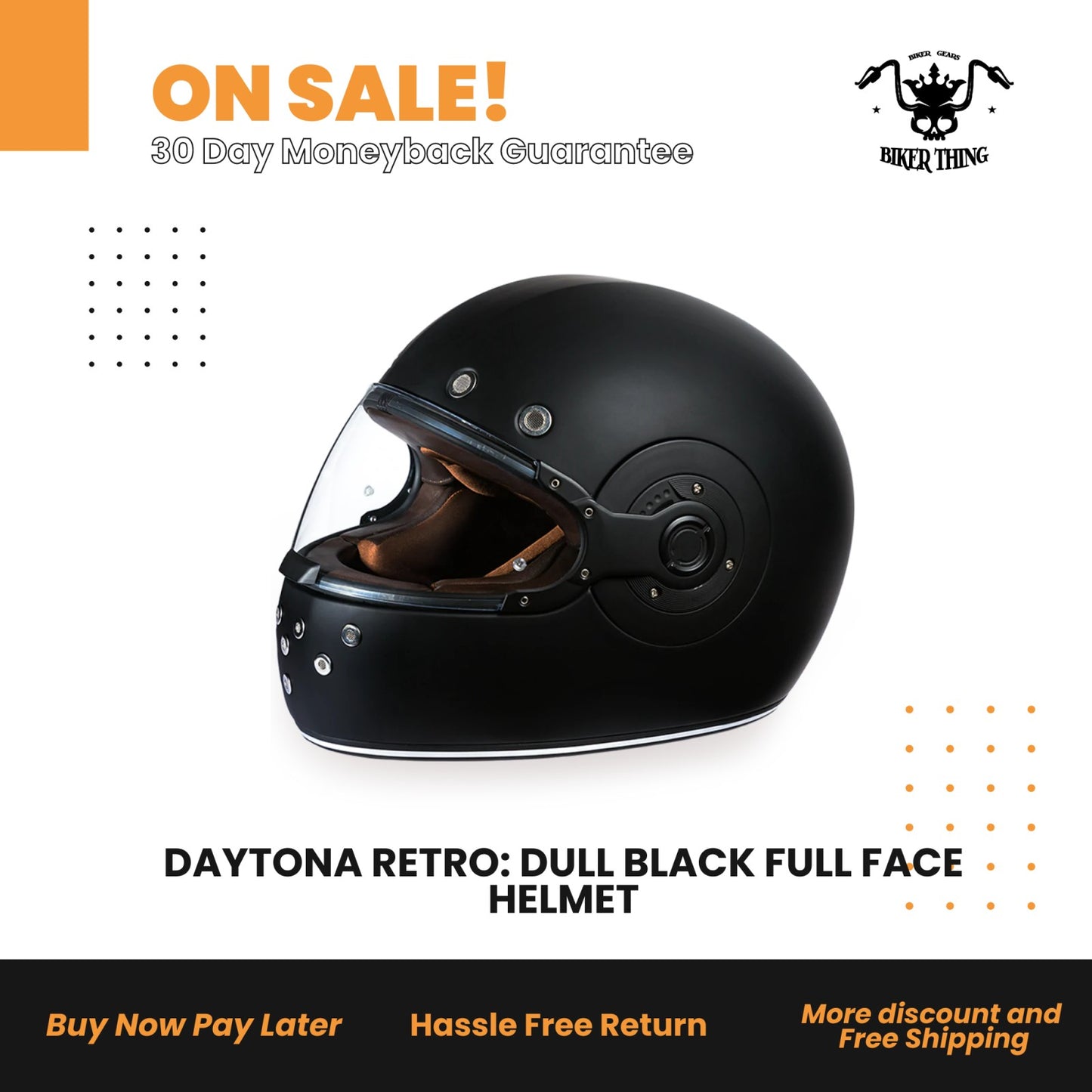 DAYTONA RETRO: DULL BLACK FULL FACE HELMET