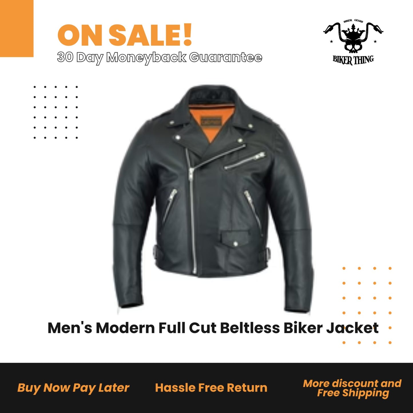 Men's Modern Full Cut Beltless Biker Jacket