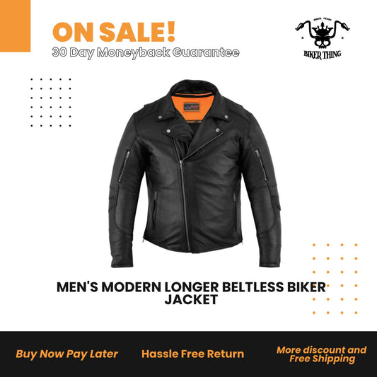 MEN'S MODERN LONGER BELTLESS BIKER JACKET