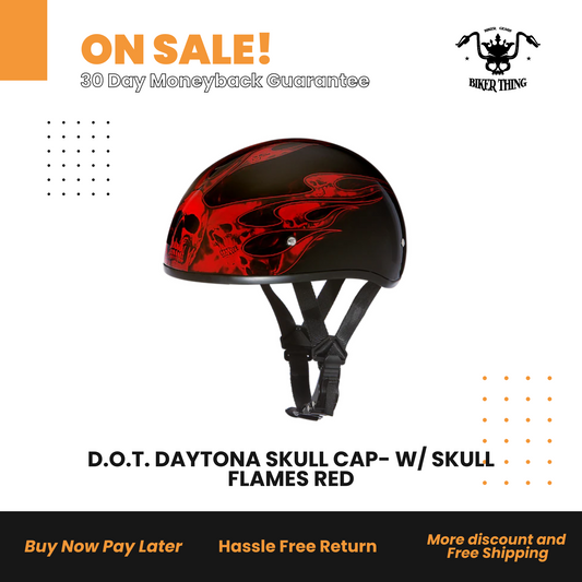 D6-SFR D.O.T. DAYTONA SKULL CAP- W/ SKULL FLAMES RED