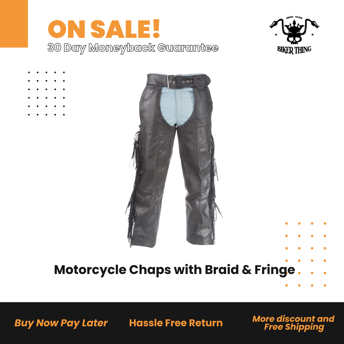 C337-RC Motorcycle Chaps with Braid & Fringe