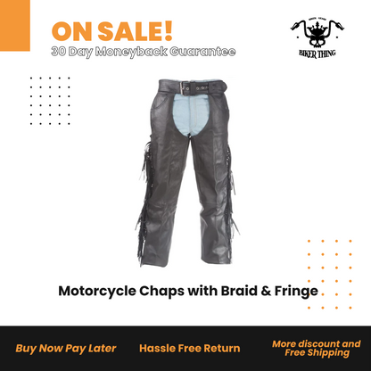 C337-RC Motorcycle Chaps with Braid & Fringe