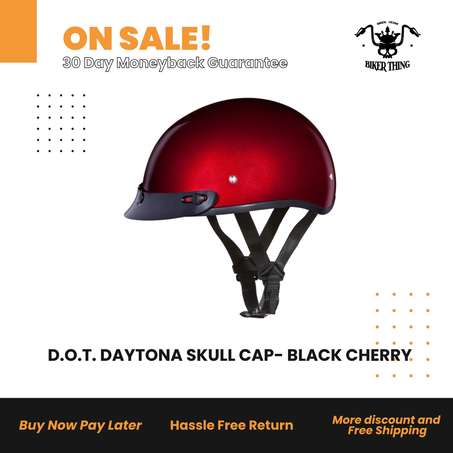 D1-BC D.O.T. DAYTONA SKULL CAP- BLACK CHERRY