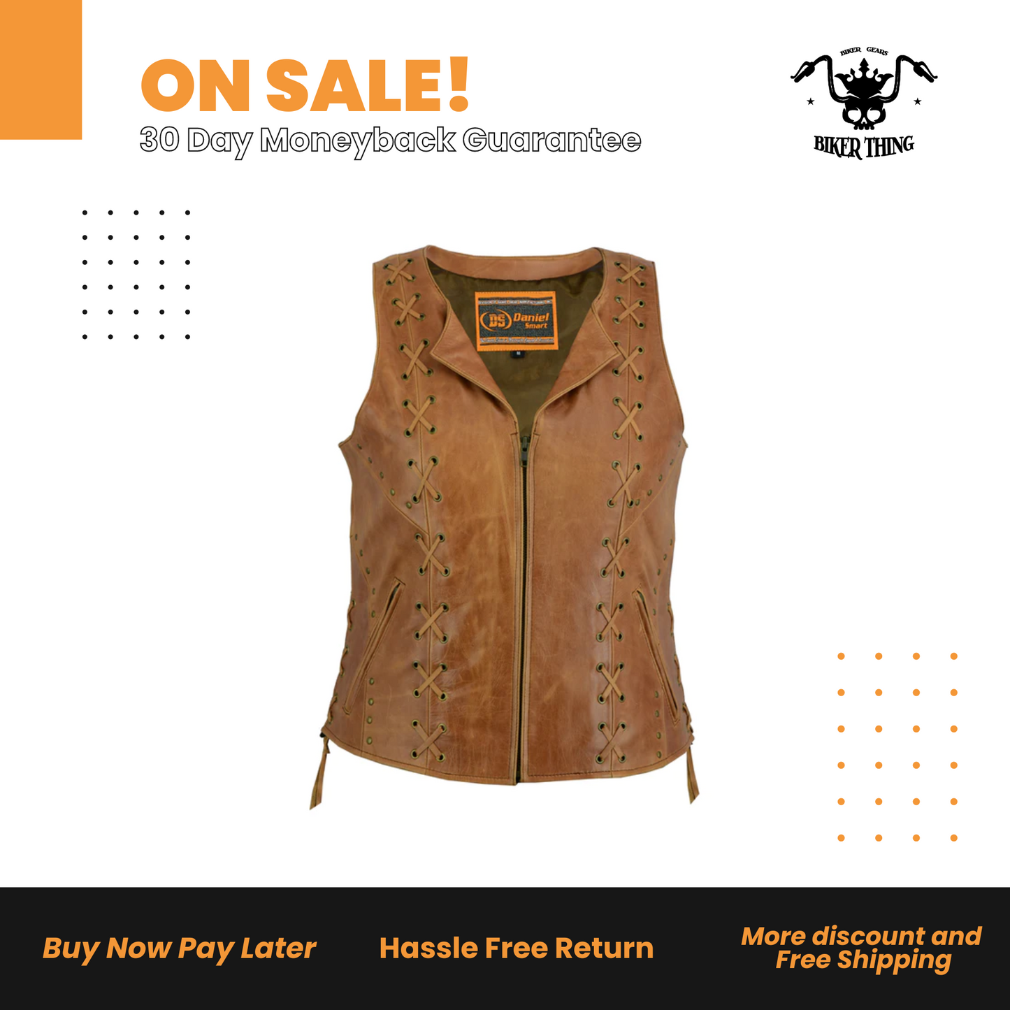 DS236 WOMEN’S BROWN ZIPPERED VEST WITH LACING DETAILS