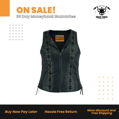 Product Image Download DS233 WOMEN’S ZIPPERED VEST WITH LACING DETAILS