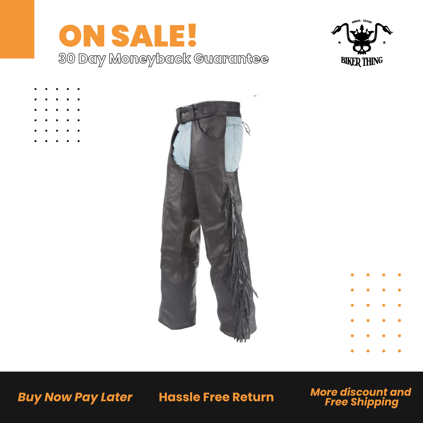 C337-RC Motorcycle Chaps with Braid & Fringe