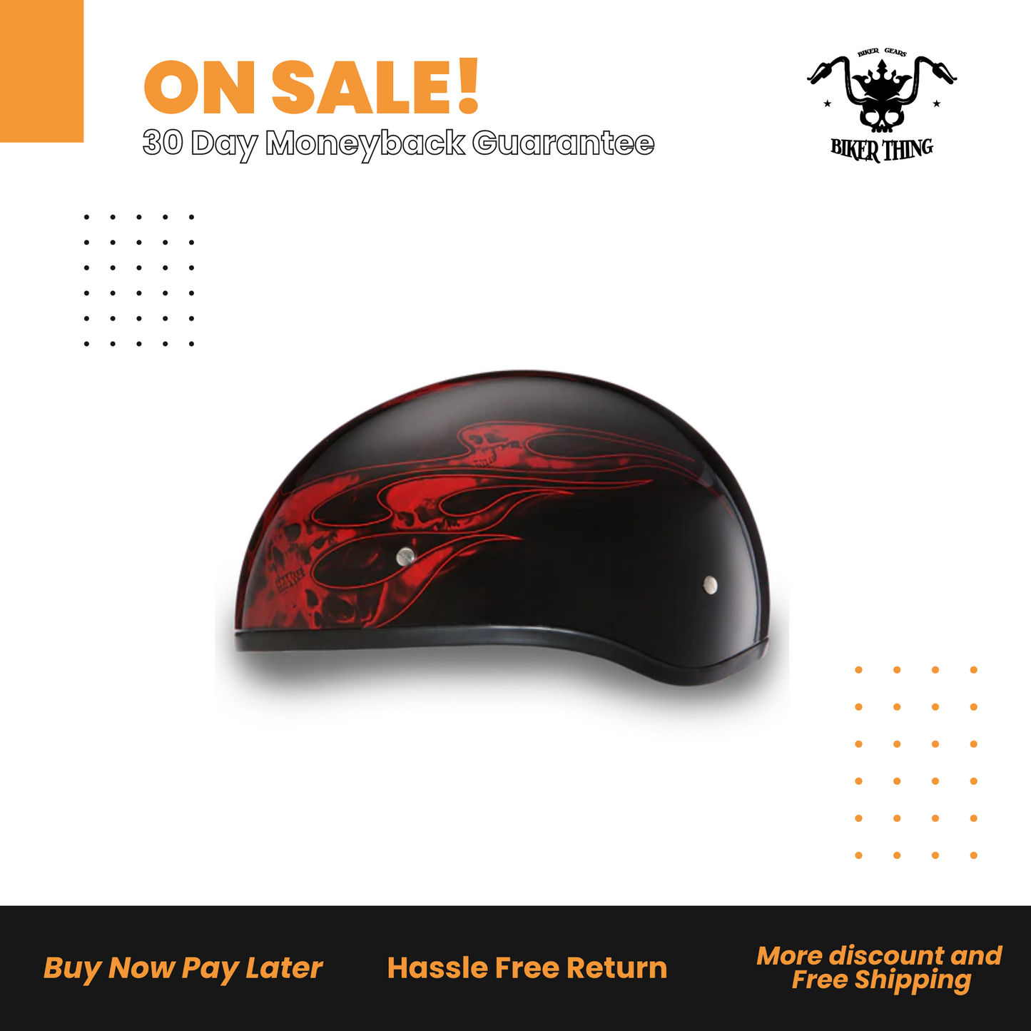 D6-SFR D.O.T. DAYTONA SKULL CAP- W/ SKULL FLAMES RED