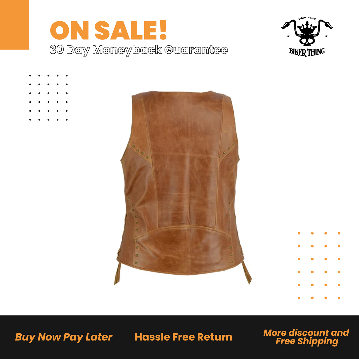 DS236 WOMEN’S BROWN ZIPPERED VEST WITH LACING DETAILS