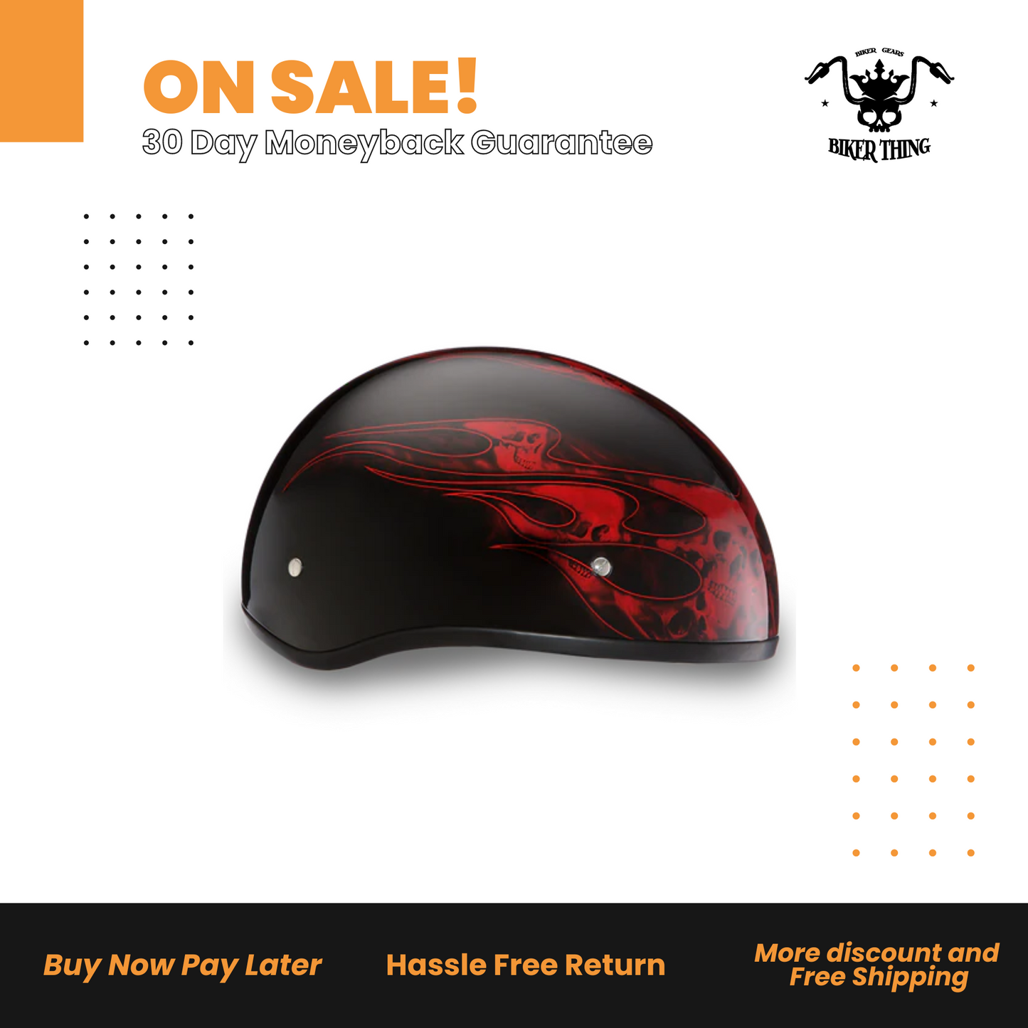 D6-SFR D.O.T. DAYTONA SKULL CAP- W/ SKULL FLAMES RED